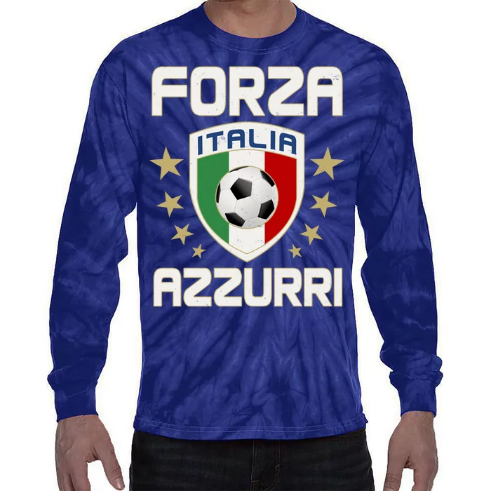 Forza Azzurri Italia Italy Shield Logo Soccer Team Tie-Dye Long Sleeve Shirt