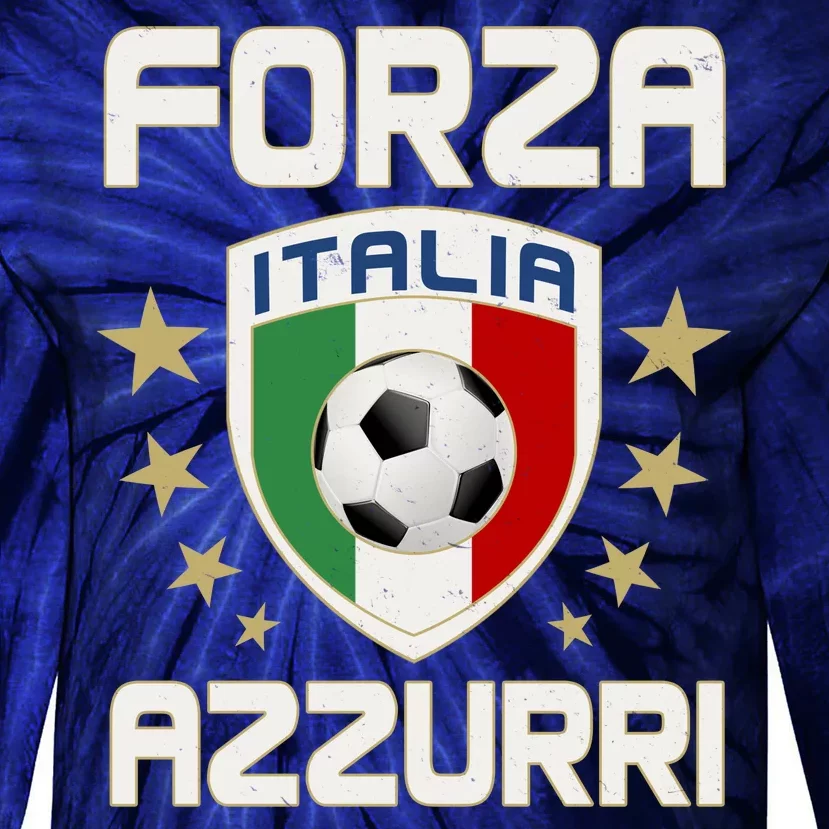 Forza Azzurri Italia Italy Shield Logo Soccer Team Tie-Dye Long Sleeve Shirt