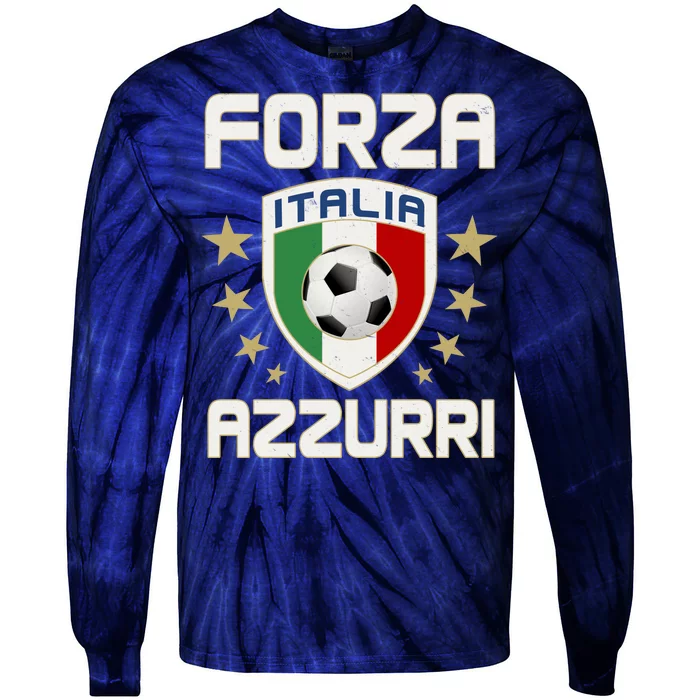 Forza Azzurri Italia Italy Shield Logo Soccer Team Tie-Dye Long Sleeve Shirt