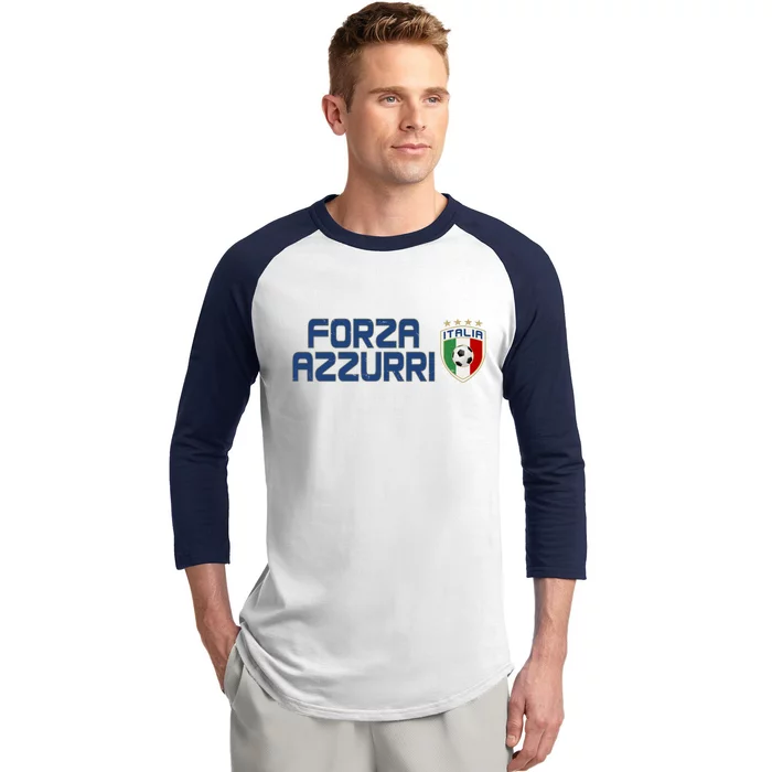 Forza Azzurri Italy Italia Soccer Team Fan Logo Baseball Sleeve Shirt