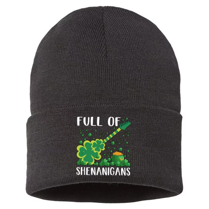 Full Of Shenanigans Saint Patrick's Day Lover Gift For Musician Guitar Player Sustainable Knit Beanie