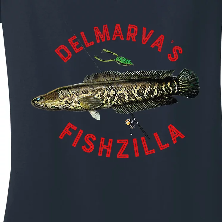 Fun Outdoors Snakehead Fishzilla Fishing Women's V-Neck T-Shirt