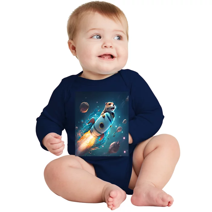 Funny Otter Space Puns Space Otter Riding A Rocket Gift Baby Long Sleeve Bodysuit