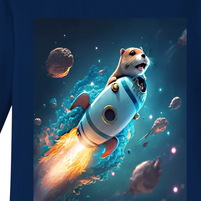 Funny Otter Space Puns Space Otter Riding A Rocket Gift Baby Long Sleeve Bodysuit