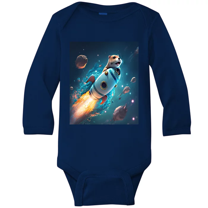 Funny Otter Space Puns Space Otter Riding A Rocket Gift Baby Long Sleeve Bodysuit