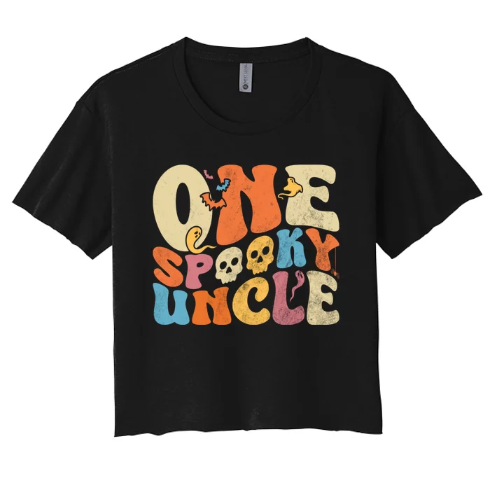 Funny One Spooky Uncle Groovy Cool Halloween Costume Women's Crop Top Tee