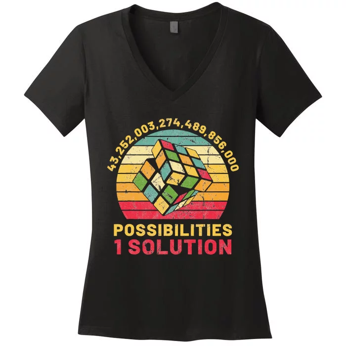 Funny One Solution Speed Cubing Retro Math Women's V-Neck T-Shirt