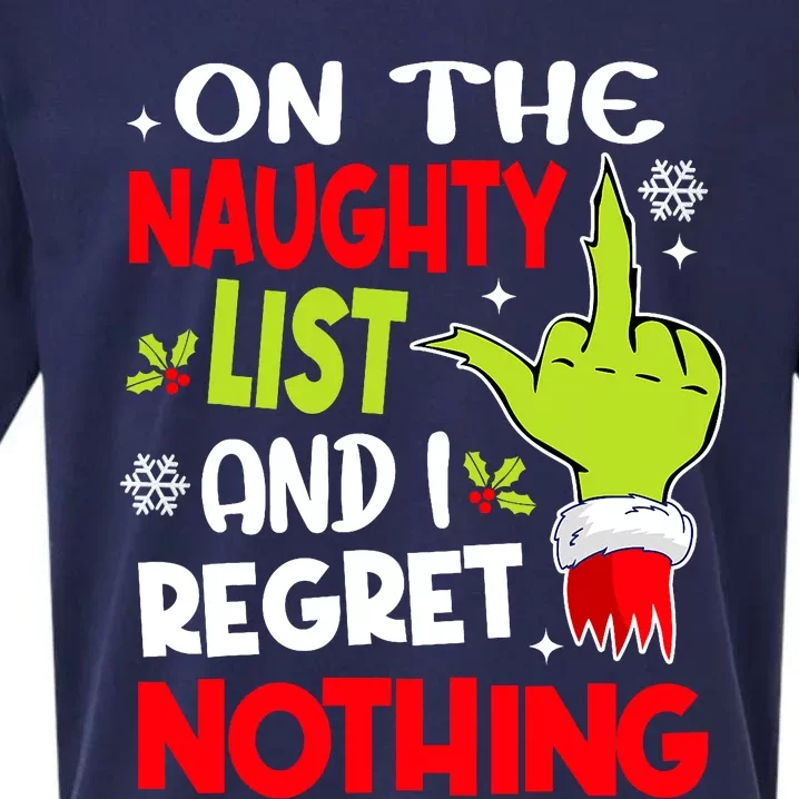 Funny On The List Of Naughty And I Regret Nothing Christmas Sueded Cloud Jersey T-Shirt