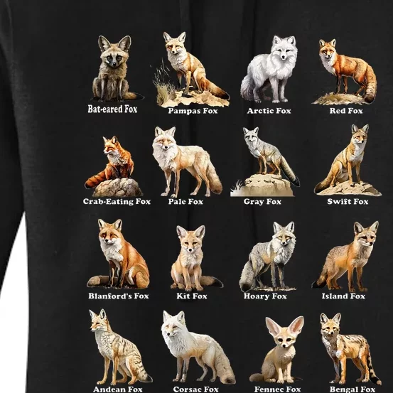 Foxes Of The World Funny Fox Animals Educational Design Women's Pullover Hoodie