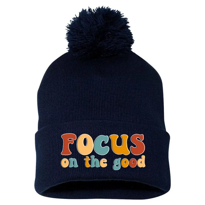 Focus On The Good Retro Quote Pom Pom 12in Knit Beanie