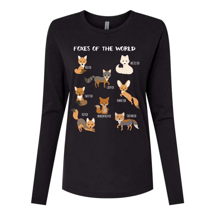 Foxes Of The World Funny Fox Animals Educational Womens Cotton Relaxed Long Sleeve T-Shirt