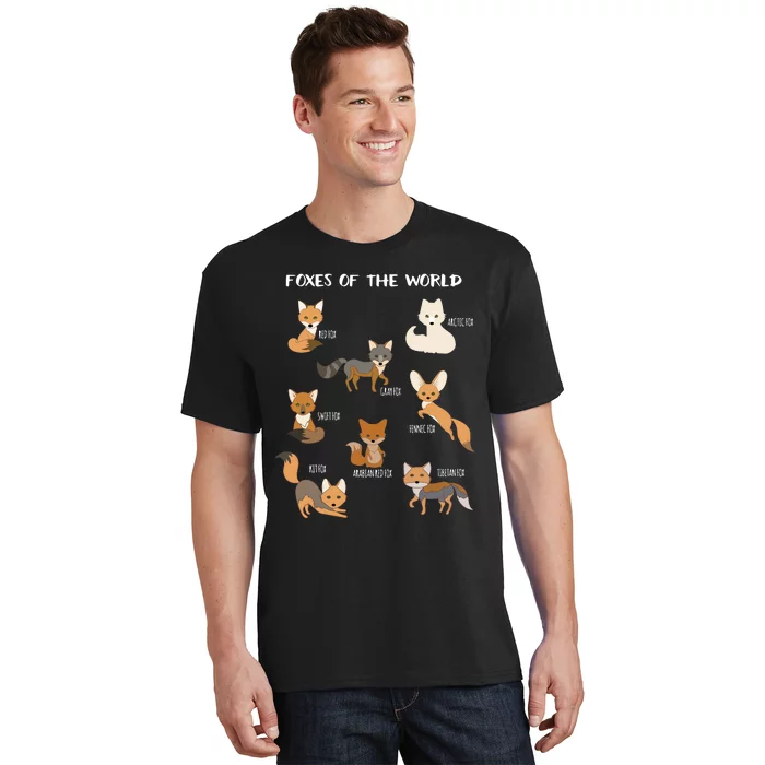 Foxes Of The World Funny Fox Animals Educational T-Shirt