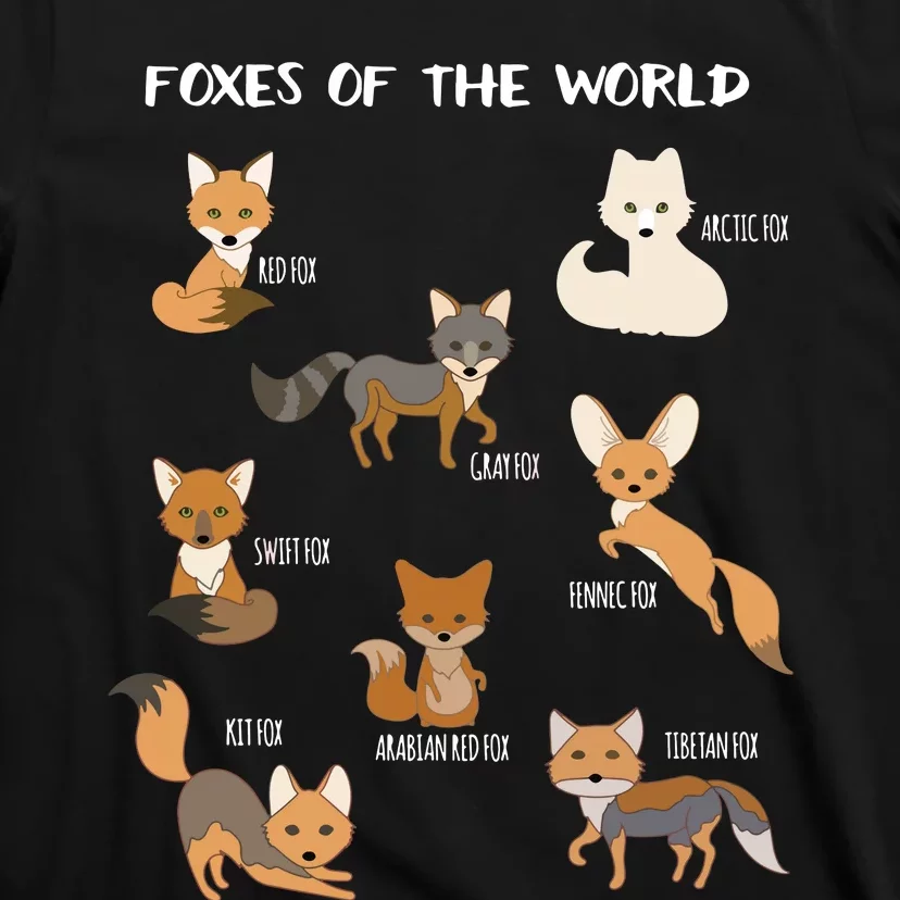 Foxes Of The World Funny Fox Animals Educational T-Shirt