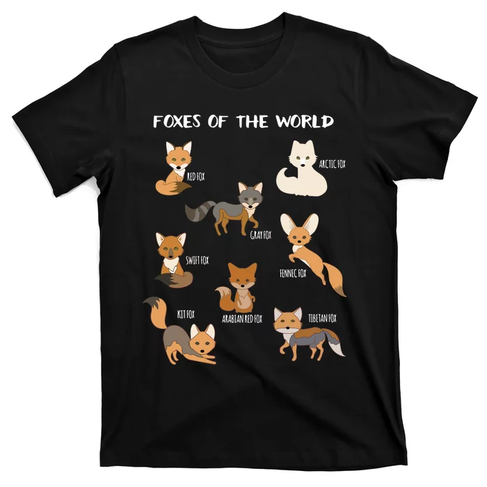 Foxes Of The World Funny Fox Animals Educational T-Shirt