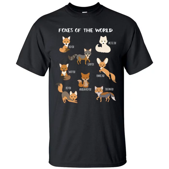 Foxes Of The World Funny Fox Animals Educational Tall T-Shirt