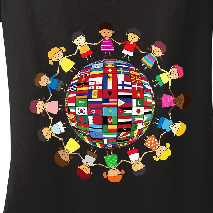 Flags Of The World Cultural Diversity Around The Globe Women's V-Neck T-Shirt