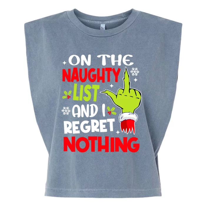 Funny On The List Of Naughty And I Regret Nothing Christmas Garment-Dyed Women's Muscle Tee