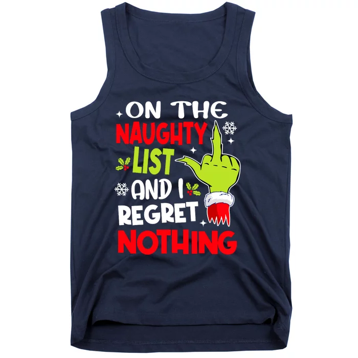 Funny On The List Of Naughty And I Regret Nothing Christmas Tank Top