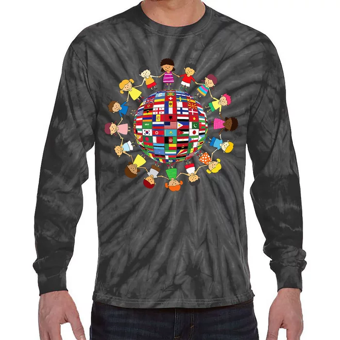 Flags Of The World Cultural Diversity Around The Globe Tie-Dye Long Sleeve Shirt