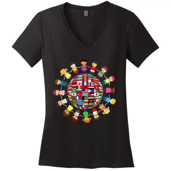 Flags Of The World Cultural Diversity Around The Globe Women's V-Neck T-Shirt