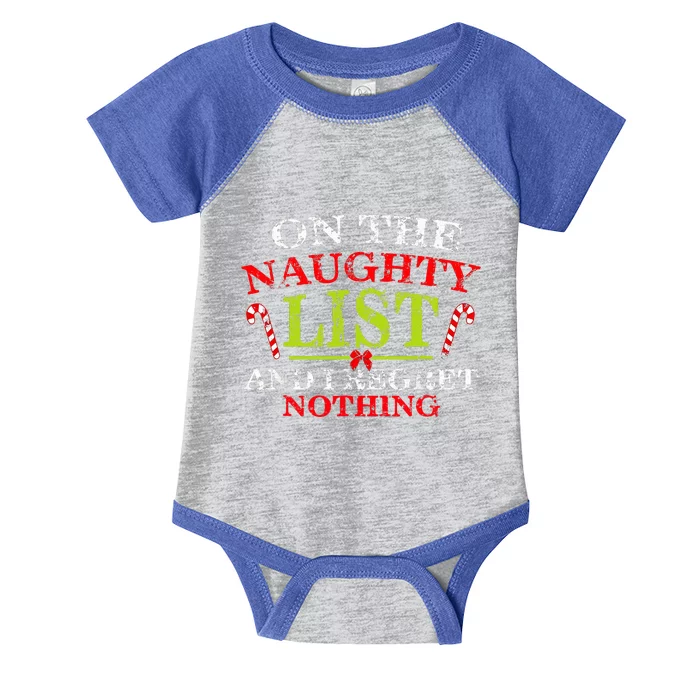 Funny On The List Of Naughty And I Regret Nothing Christmas Infant Baby Jersey Bodysuit