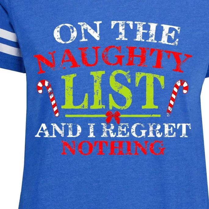 Funny On The List Of Naughty And I Regret Nothing Christmas Enza Ladies Jersey Football T-Shirt