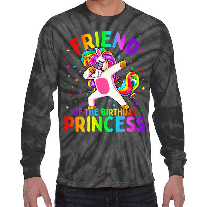 Friend of the Birthday Princess Dabbing Unicorn Tie-Dye Long Sleeve Shirt