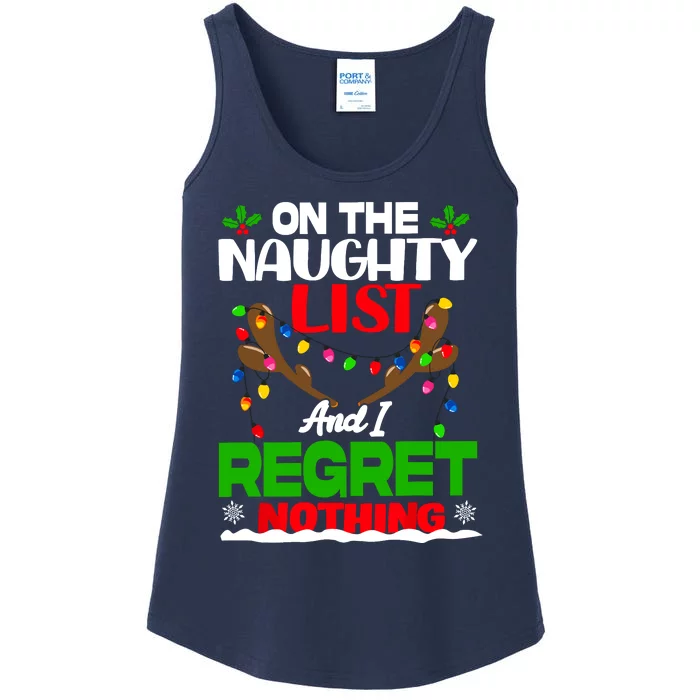 Funny On The List Naughty And I Regret Nothing Christmas Ladies Essential Tank