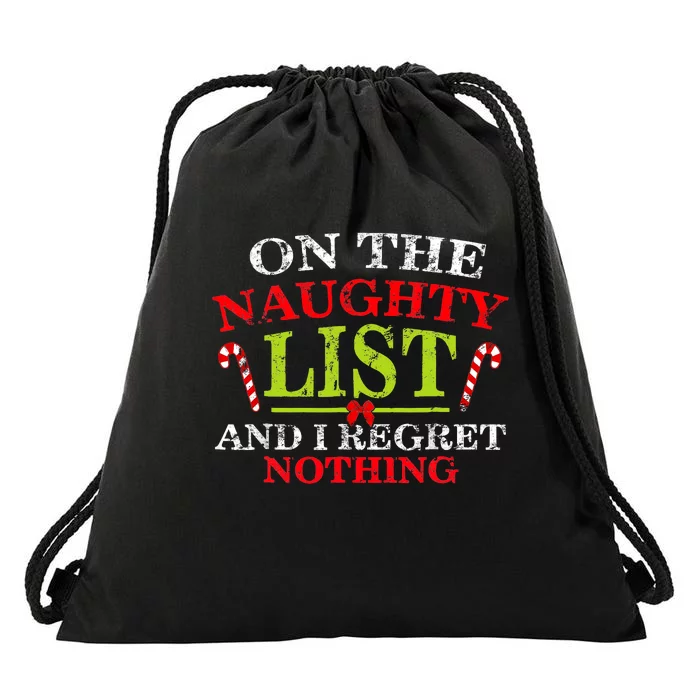 Funny On The List Of Naughty And I Regret Nothing Christmas Drawstring Bag