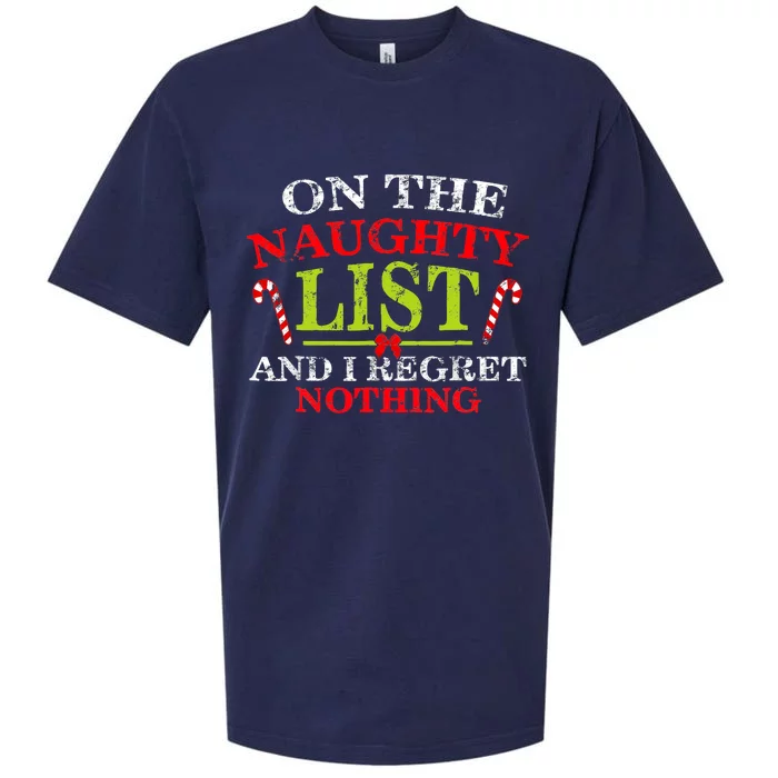 Funny On The List Of Naughty And I Regret Nothing Christmas Sueded Cloud Jersey T-Shirt