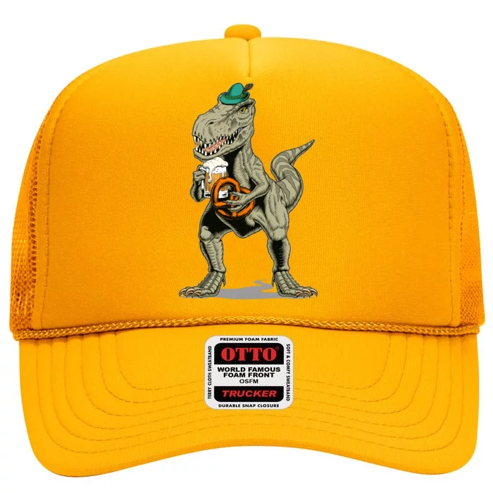 Funny Oktoberfest Tyrannosaurus Rex T Rex Dinosaur High Crown Mesh Trucker Hat