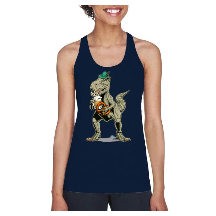 Funny Oktoberfest Tyrannosaurus Rex T Rex Dinosaur Women's Racerback Tank