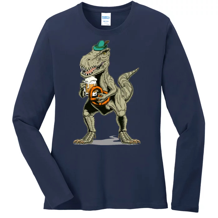 Funny Oktoberfest Tyrannosaurus Rex T Rex Dinosaur Ladies Long Sleeve Shirt