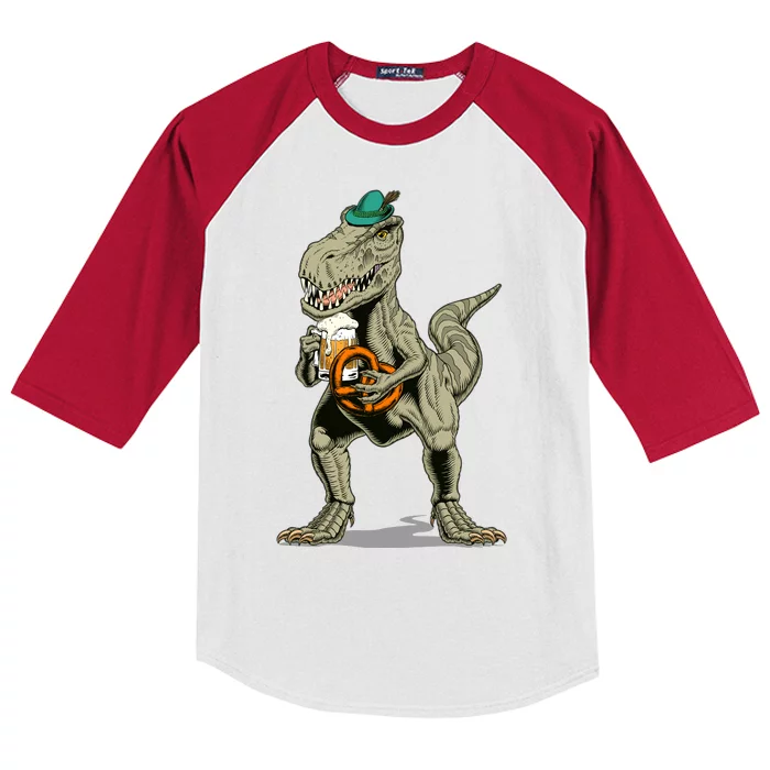 Funny Oktoberfest Tyrannosaurus Rex T Rex Dinosaur Kids Colorblock Raglan Jersey