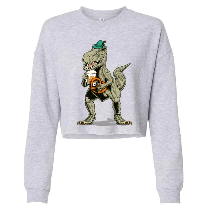 Funny Oktoberfest Tyrannosaurus Rex T Rex Dinosaur Cropped Pullover Crew