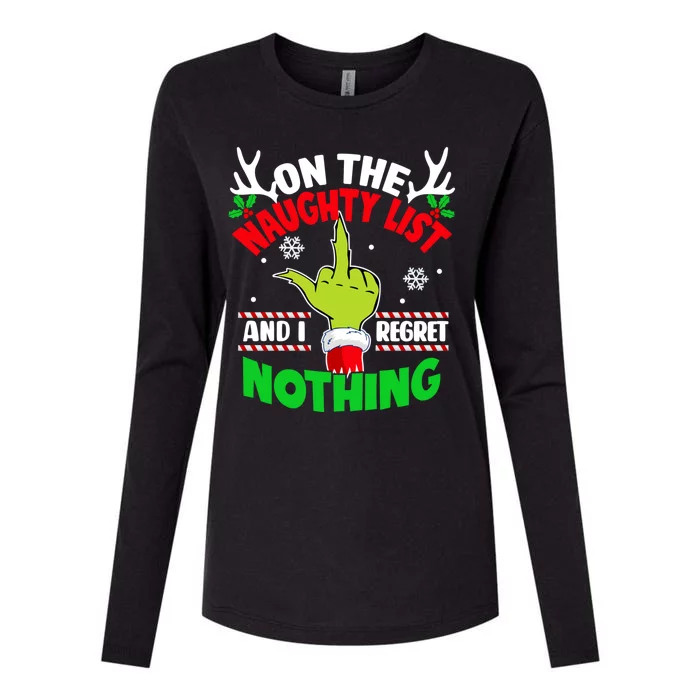 Funny On The List Of Naughty And I Regret Nothing Christmas Womens Cotton Relaxed Long Sleeve T-Shirt