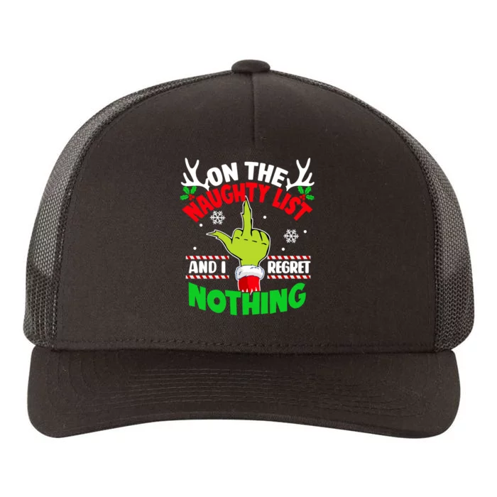 Funny On The List Of Naughty And I Regret Nothing Christmas Yupoong Adult 5-Panel Trucker Hat