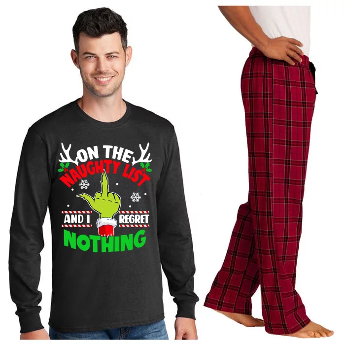 Funny On The List Of Naughty And I Regret Nothing Christmas Long Sleeve Pajama Set