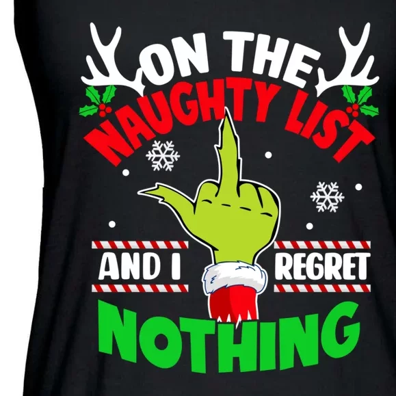 Funny On The List Of Naughty And I Regret Nothing Christmas Ladies Essential Flowy Tank