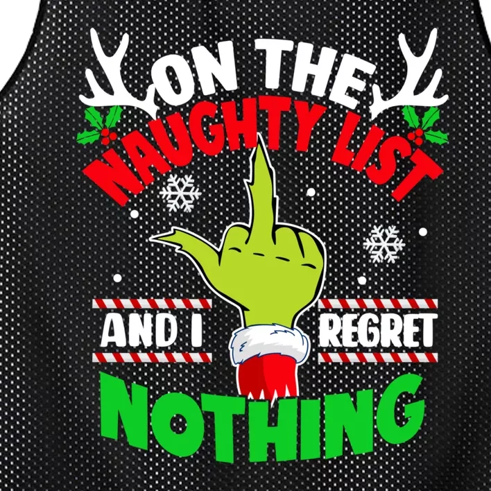 Funny On The List Of Naughty And I Regret Nothing Christmas Mesh Reversible Basketball Jersey Tank