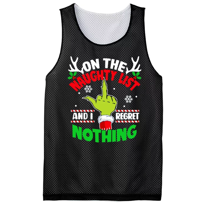 Funny On The List Of Naughty And I Regret Nothing Christmas Mesh Reversible Basketball Jersey Tank