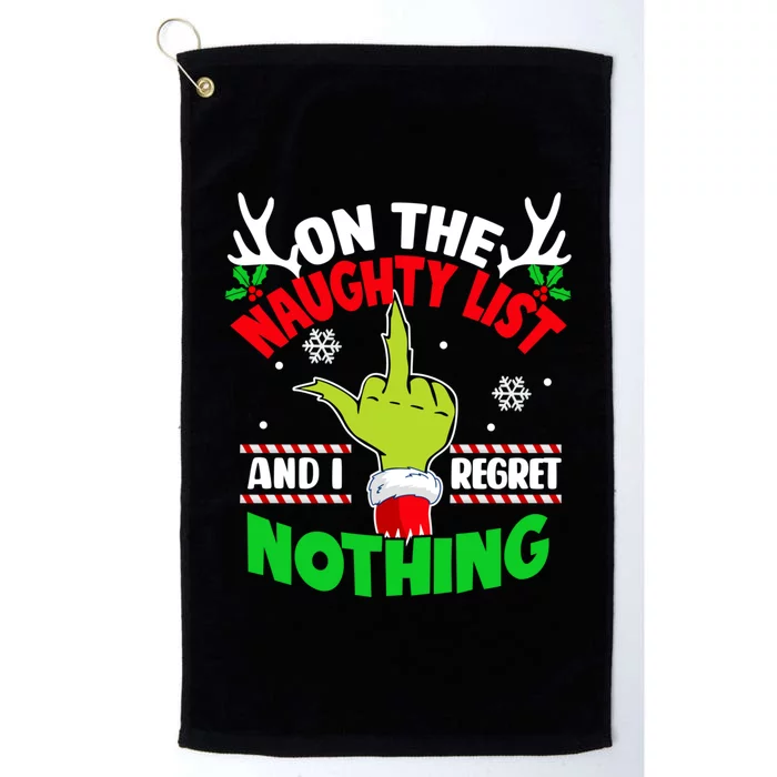 Funny On The List Of Naughty And I Regret Nothing Christmas Platinum Collection Golf Towel