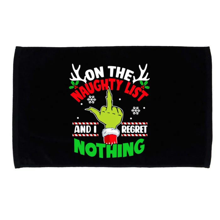 Funny On The List Of Naughty And I Regret Nothing Christmas Microfiber Hand Towel