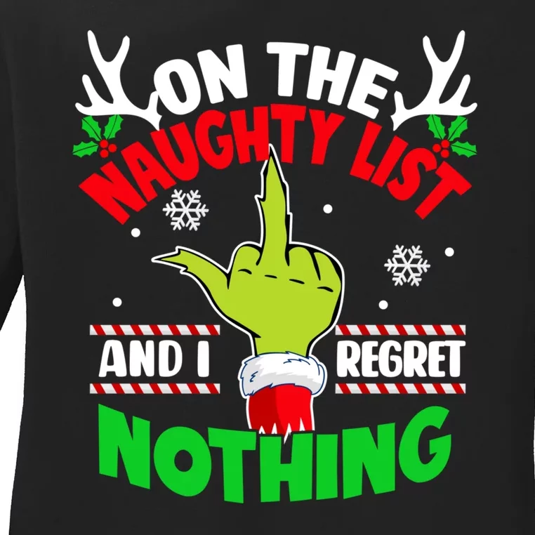 Funny On The List Of Naughty And I Regret Nothing Christmas Ladies Long Sleeve Shirt