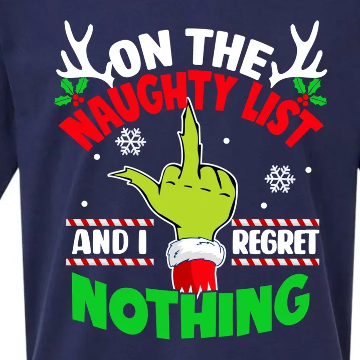 Funny On The List Of Naughty And I Regret Nothing Christmas Sueded Cloud Jersey T-Shirt