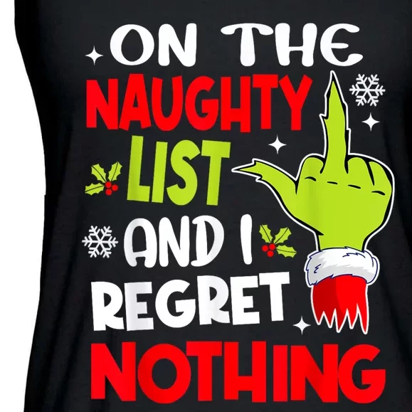 Funny On The List Of Naughty And I Regret Nothing Christmas Ladies Essential Flowy Tank