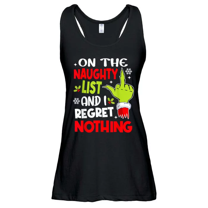 Funny On The List Of Naughty And I Regret Nothing Christmas Ladies Essential Flowy Tank