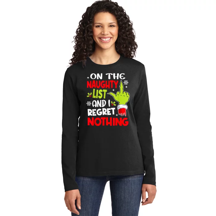 Funny On The List Of Naughty And I Regret Nothing Christmas Ladies Long Sleeve Shirt