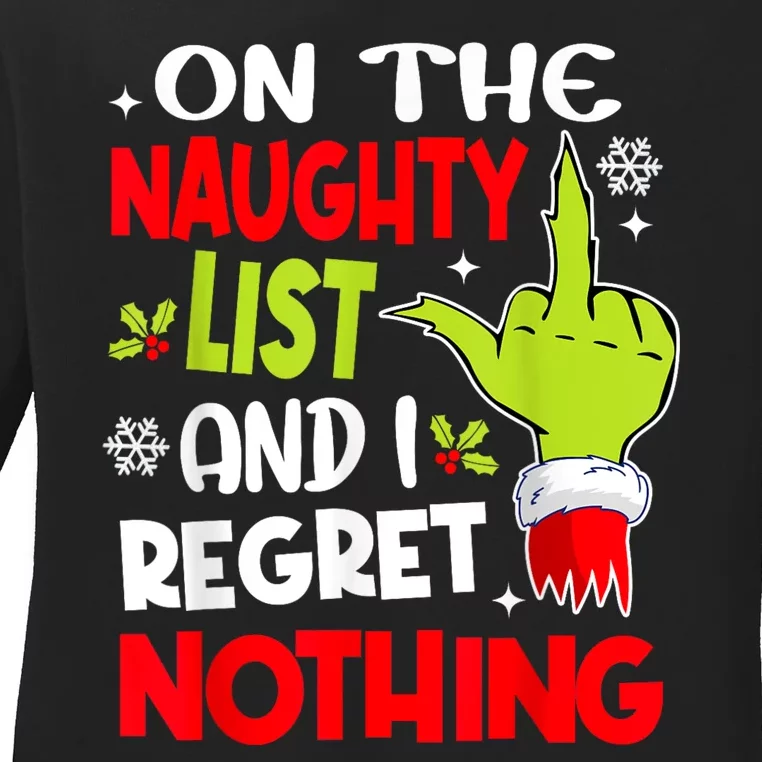 Funny On The List Of Naughty And I Regret Nothing Christmas Ladies Long Sleeve Shirt