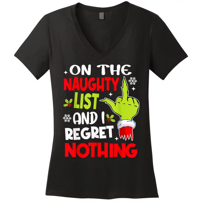 Funny On The List Of Naughty And I Regret Nothing Christmas Women's V-Neck T-Shirt